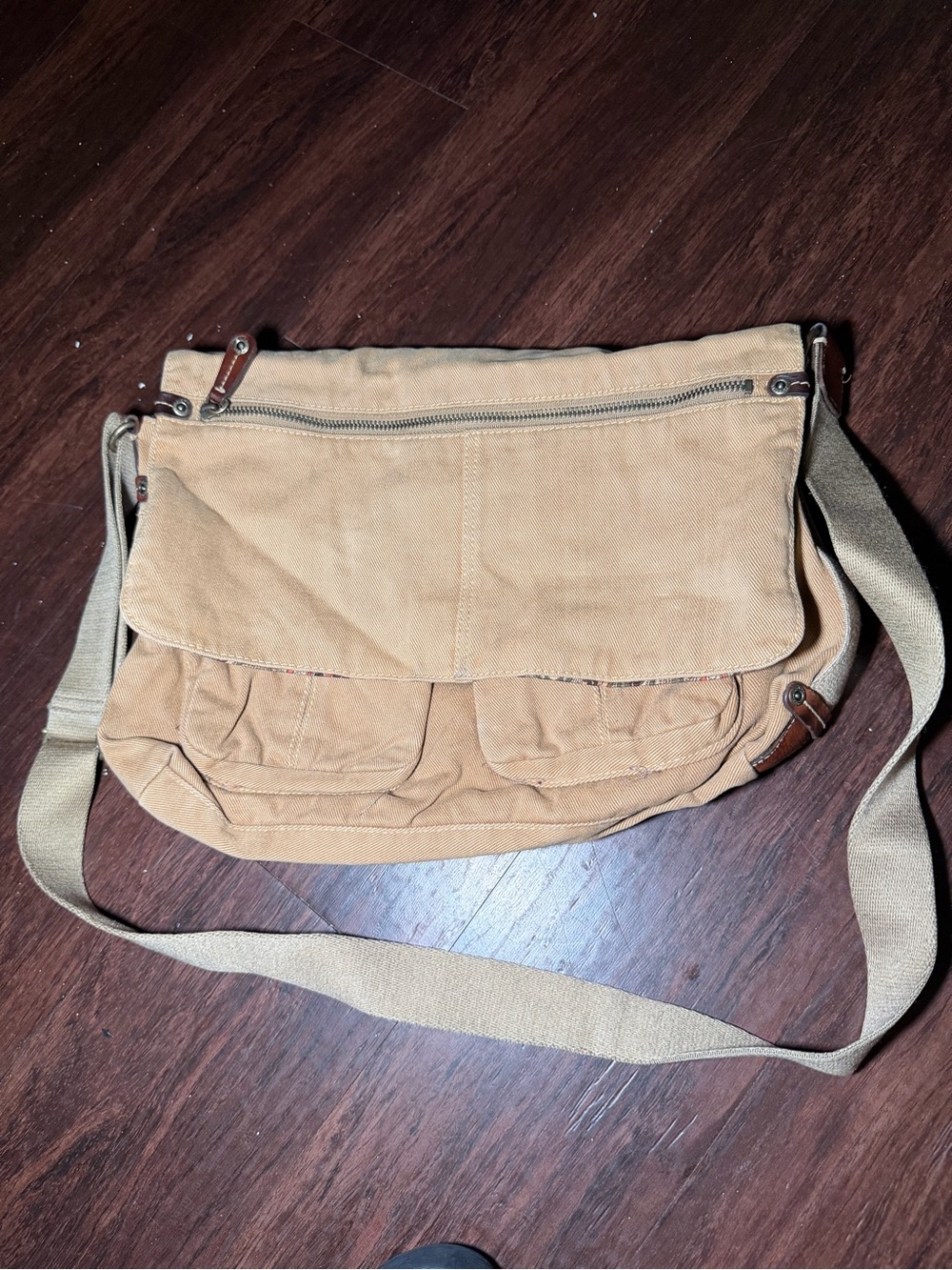 Fossil Beige Canvas Crossbody Bag
